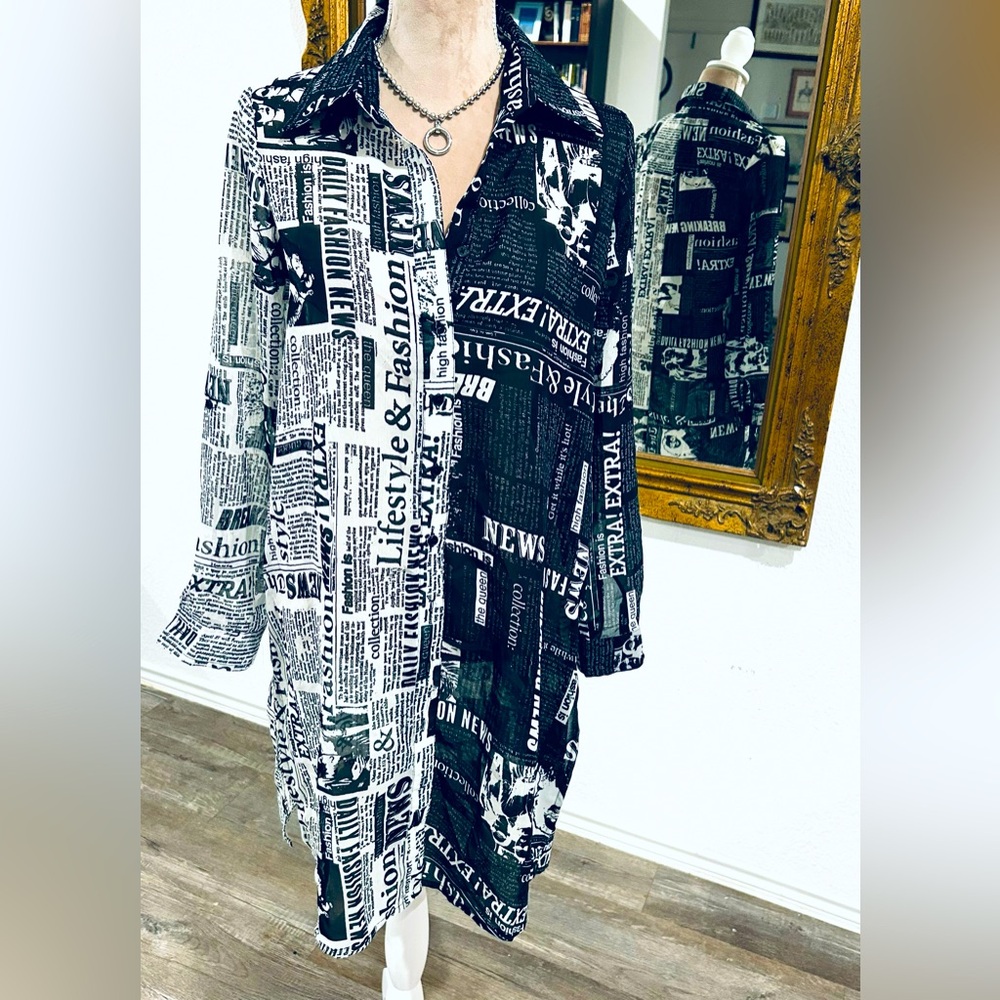 Live 4 Truth Newspaper shirt button front dress tunic size small